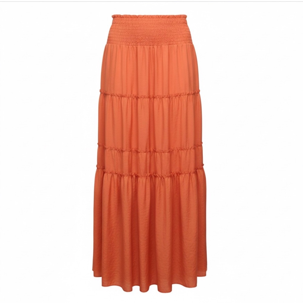 NY Collection Orange Smocked Tiered Maxi Skirt